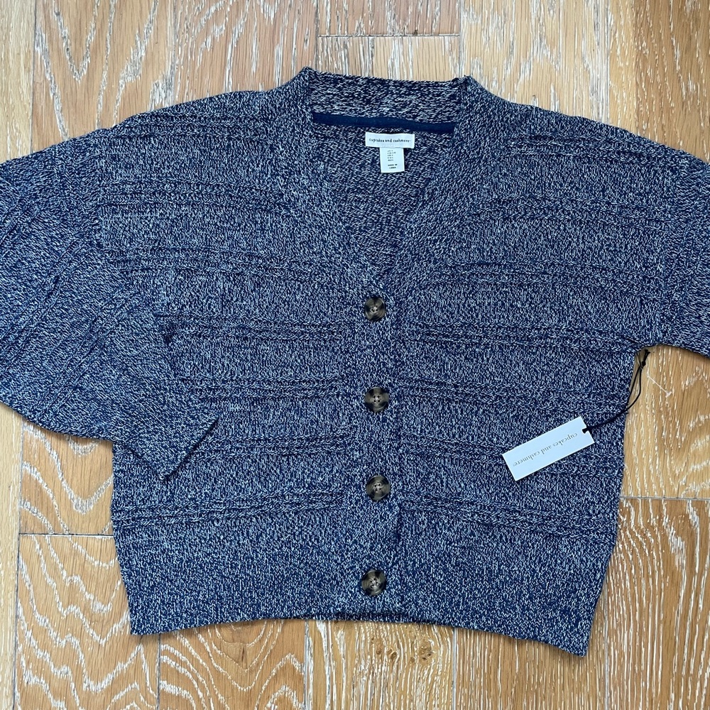 Blue Marled Knit Cardigan Button Front - Picture 5 of 6
